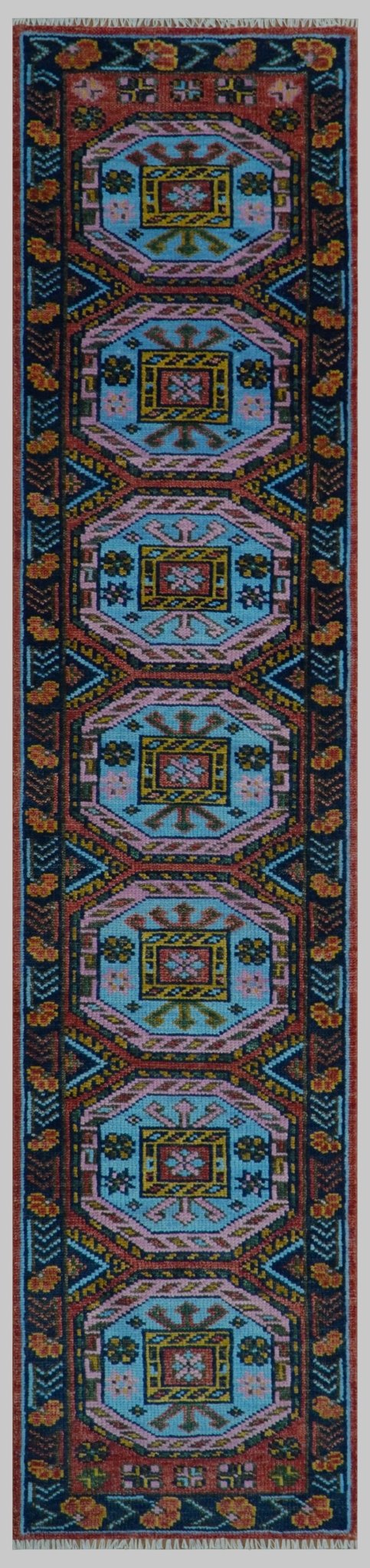 Hand Knotted Rust and Blue Traditional Antique look Multi Size Wool Area Rug - The Rug Decor