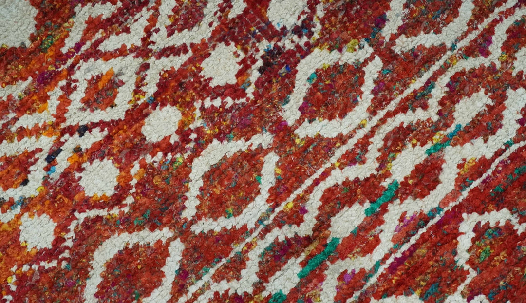 Hand Knotted Rust and Ivory Contemporary Southwestern Tribal Trellis Recycled Silk Rug - The Rug Decor