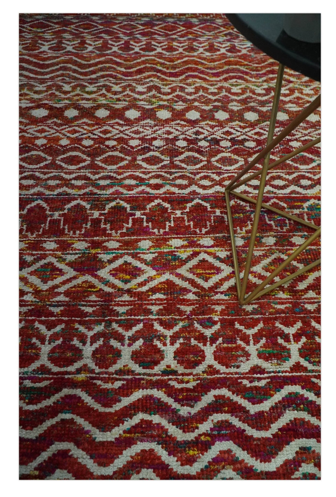 Hand Knotted Rust and Ivory Contemporary Southwestern Tribal Trellis Recycled Silk Rug - The Rug Decor