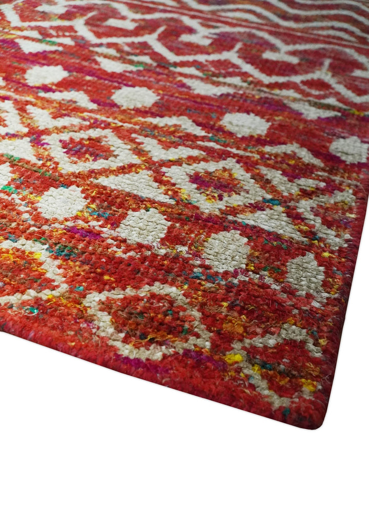 Hand Knotted Rust and Ivory Contemporary Southwestern Tribal Trellis Recycled Silk Rug - The Rug Decor