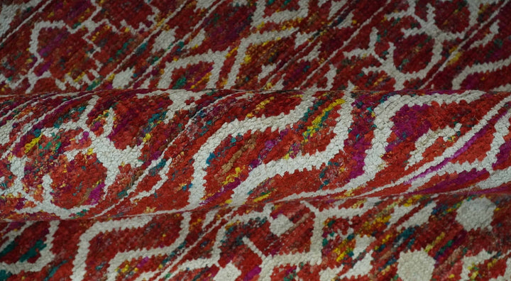 Hand Knotted Rust and Ivory Contemporary Southwestern Tribal Trellis Recycled Silk Rug - The Rug Decor