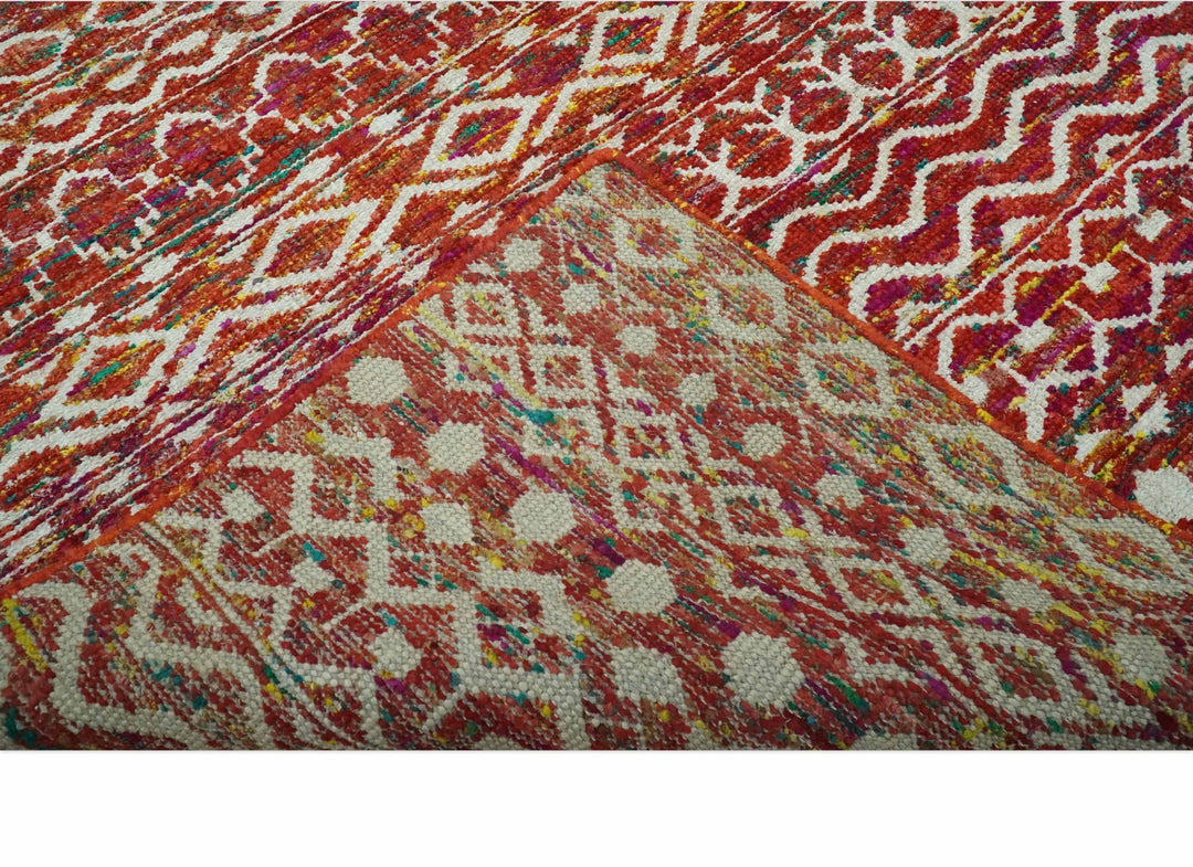 Hand Knotted Rust and Ivory Contemporary Southwestern Tribal Trellis Recycled Silk Rug - The Rug Decor