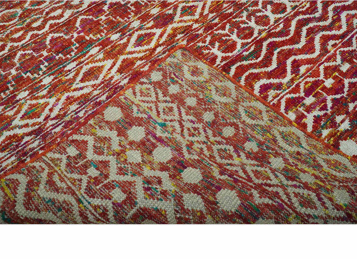 Hand Knotted Rust and Ivory Contemporary Southwestern Tribal Trellis Recycled Silk Rug - The Rug Decor