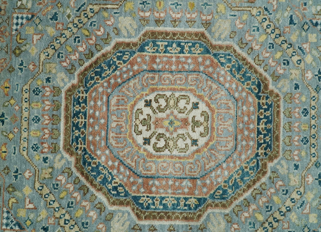 Hand Knotted traditional Kazak 8x10 Blue and Rust Traditional Armenian Rug | TRDCP134810 - The Rug Decor