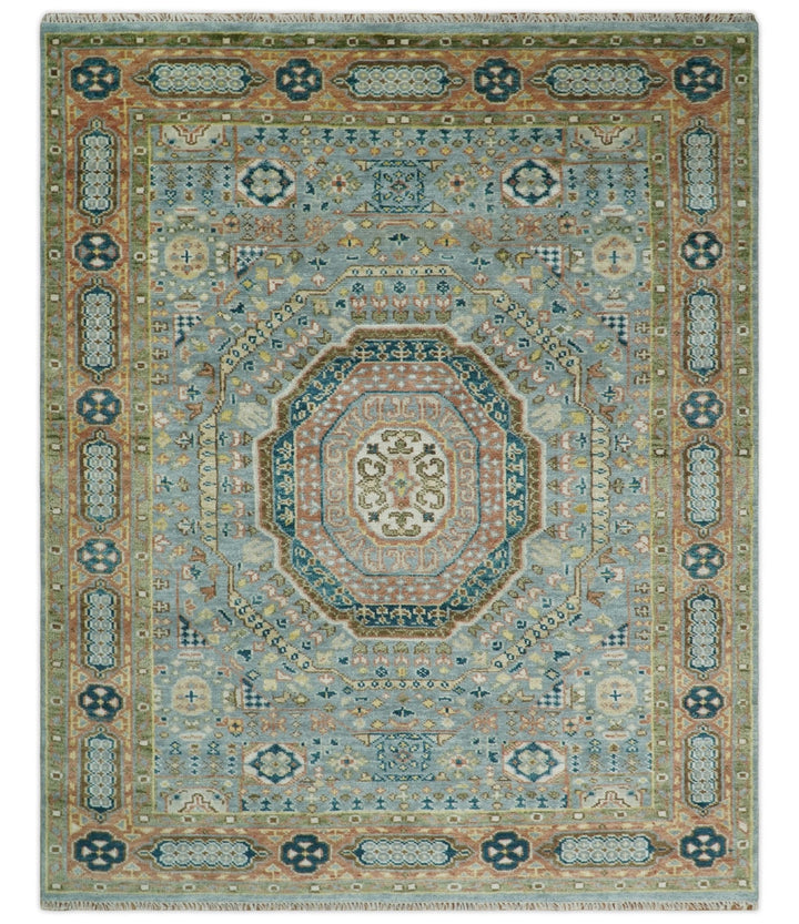 Hand Knotted traditional Kazak 8x10 Blue and Rust Traditional Armenian Rug | TRDCP134810 - The Rug Decor