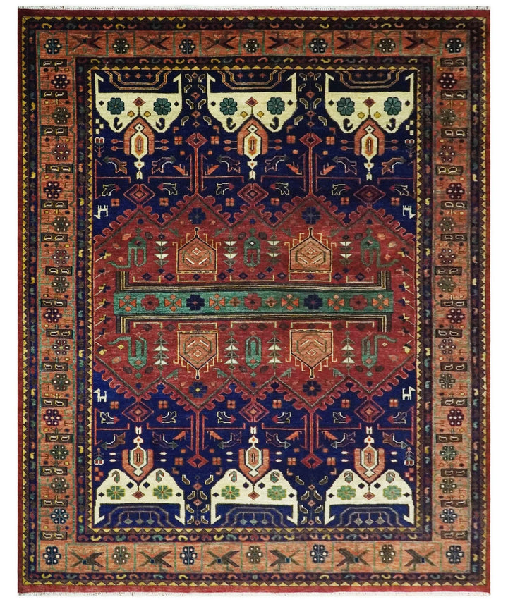 Hand knotted Traditional Multi Sizes Antique Style Vintage Finish Rust and Blue Area Rug - The Rug Decor