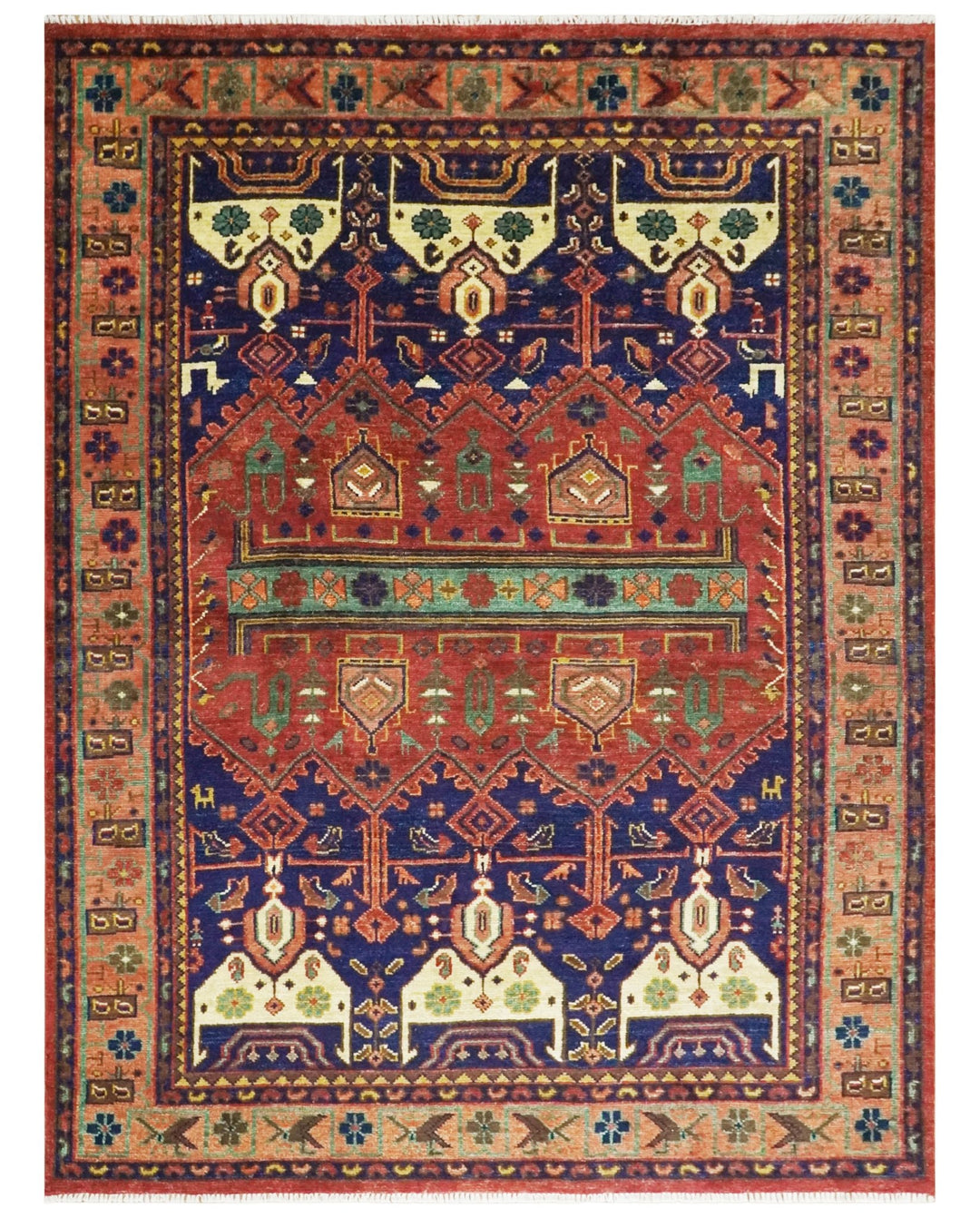 Hand knotted Traditional Multi Sizes Antique Style Vintage Finish Rust and Blue Area Rug - The Rug Decor