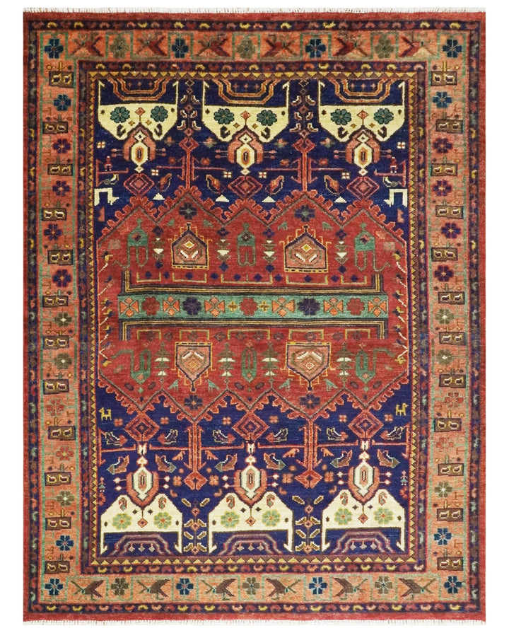 Hand knotted Traditional Multi Sizes Antique Style Vintage Finish Rust and Blue Area Rug - The Rug Decor