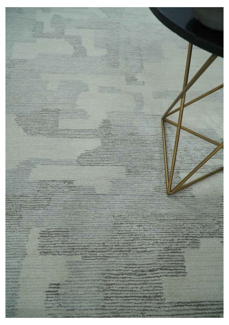 Hand Tufted Ivory, Silver and Blue Modern Abstract Custom Made wool Rug - The Rug Decor