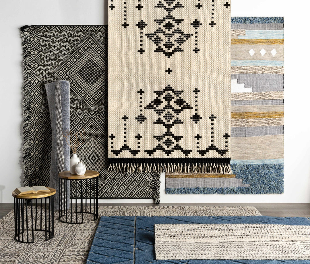 Hand Woven Beige, Charcoal and Gray Chevron Design Multi size wool area Rug - The Rug Decor