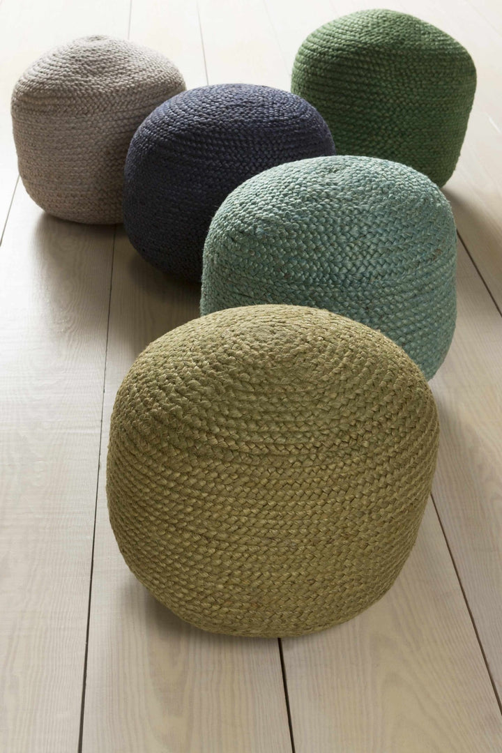 Hand Woven Blue Cylindrical Natural jute Pouf - The Rug Decor