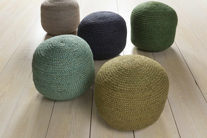 Hand Woven Blue Cylindrical Natural jute Pouf - The Rug Decor