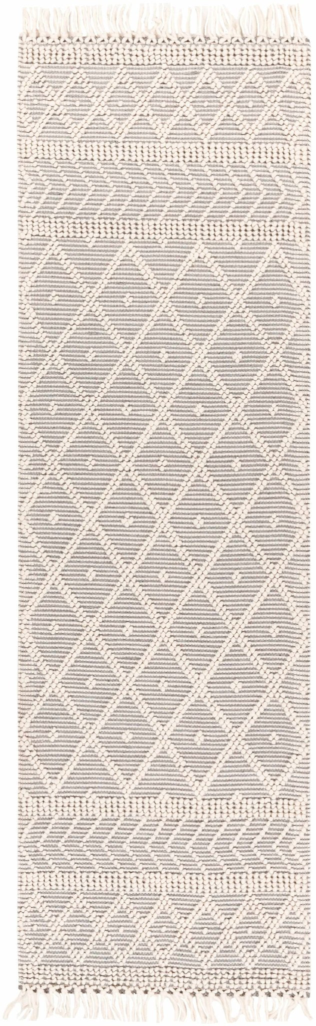 Hand Woven Ivory and Gray Modern Geometrical Tassel design Wool Area Rug - The Rug Decor