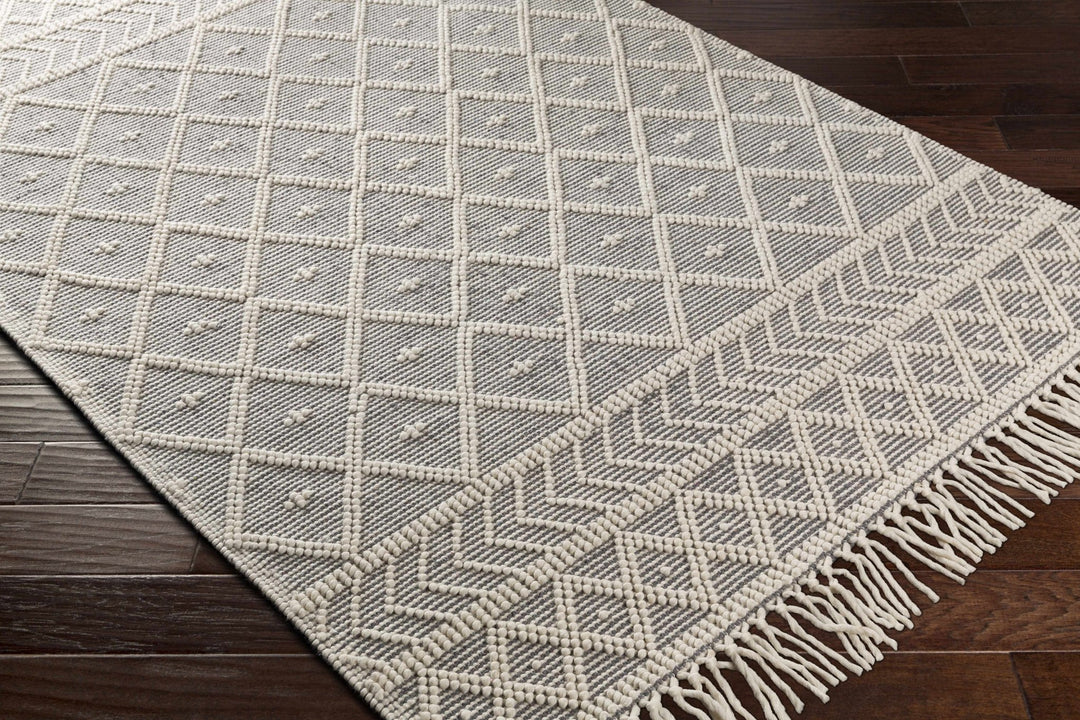 Hand Woven Ivory and Gray Modern Geometrical Tassel design Wool Area Rug - The Rug Decor