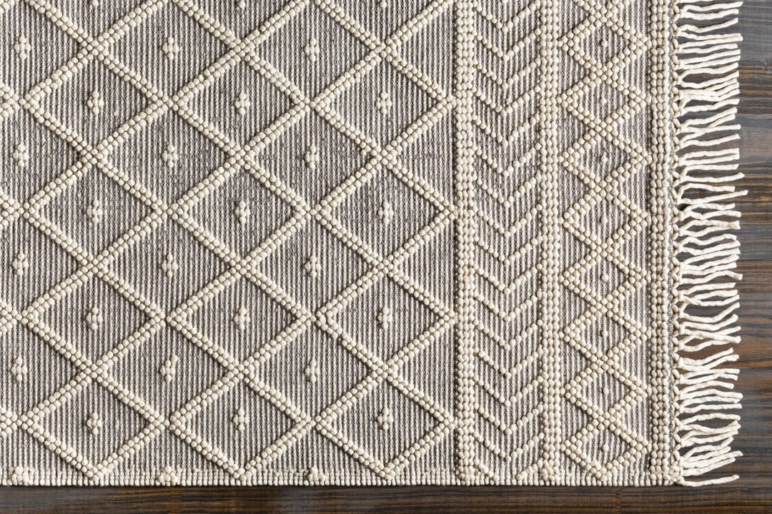 Hand Woven Ivory and Gray Modern Geometrical Tassel design Wool Area Rug - The Rug Decor