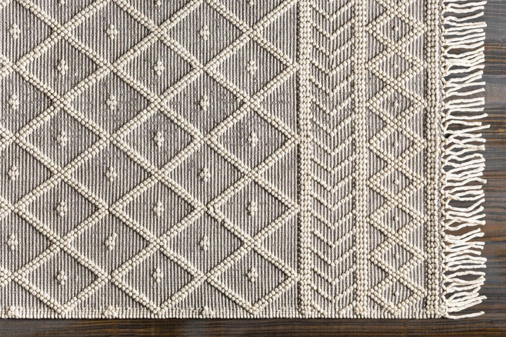 Hand Woven Ivory and Gray Modern Geometrical Tassel design Wool Area Rug - The Rug Decor