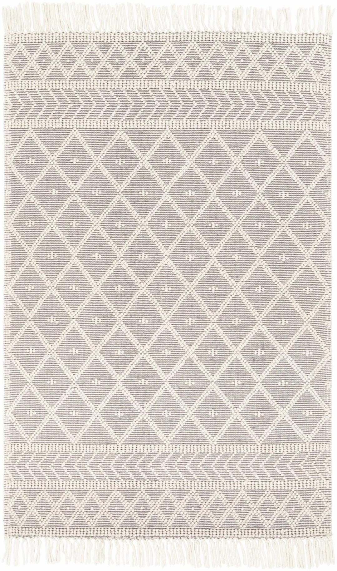 Hand Woven Ivory and Gray Modern Geometrical Tassel design Wool Area Rug - The Rug Decor