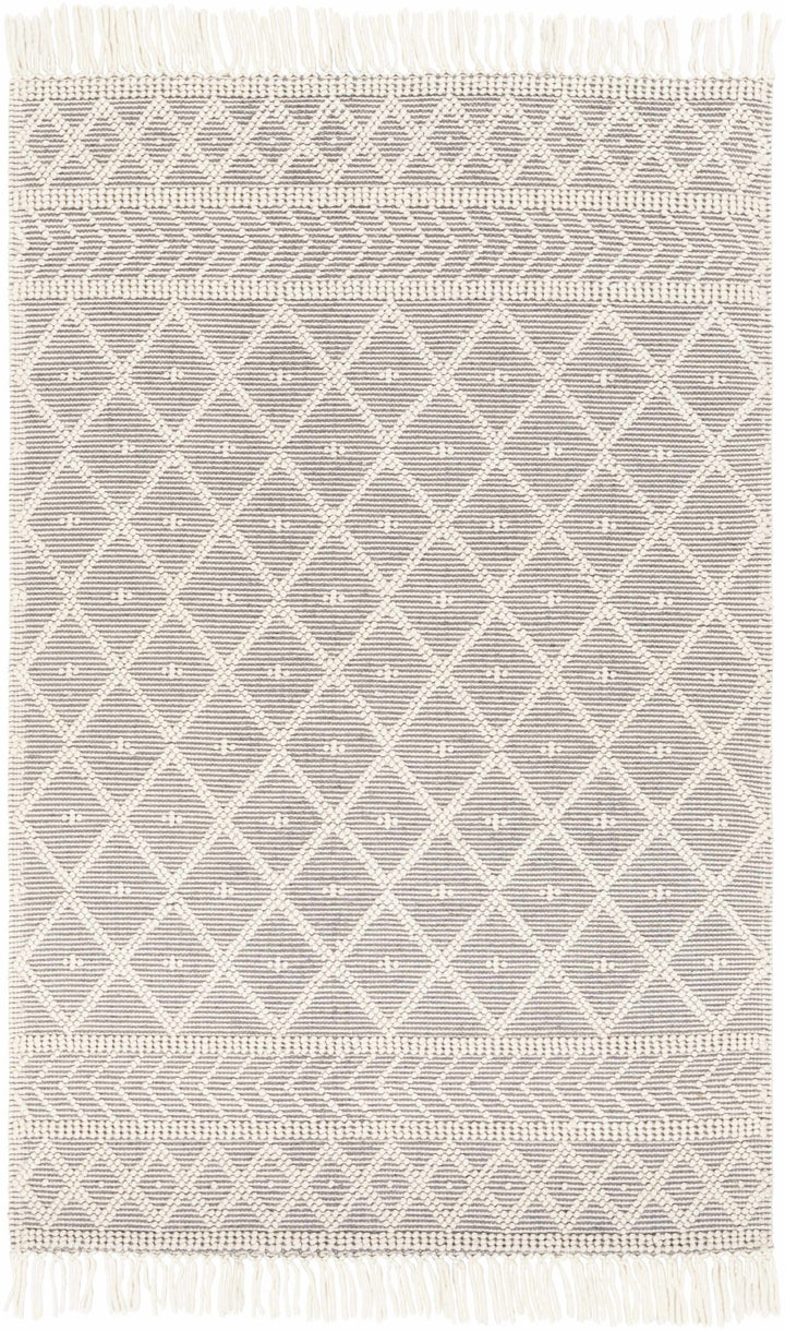 Hand Woven Ivory and Gray Modern Geometrical Tassel design Wool Area Rug - The Rug Decor