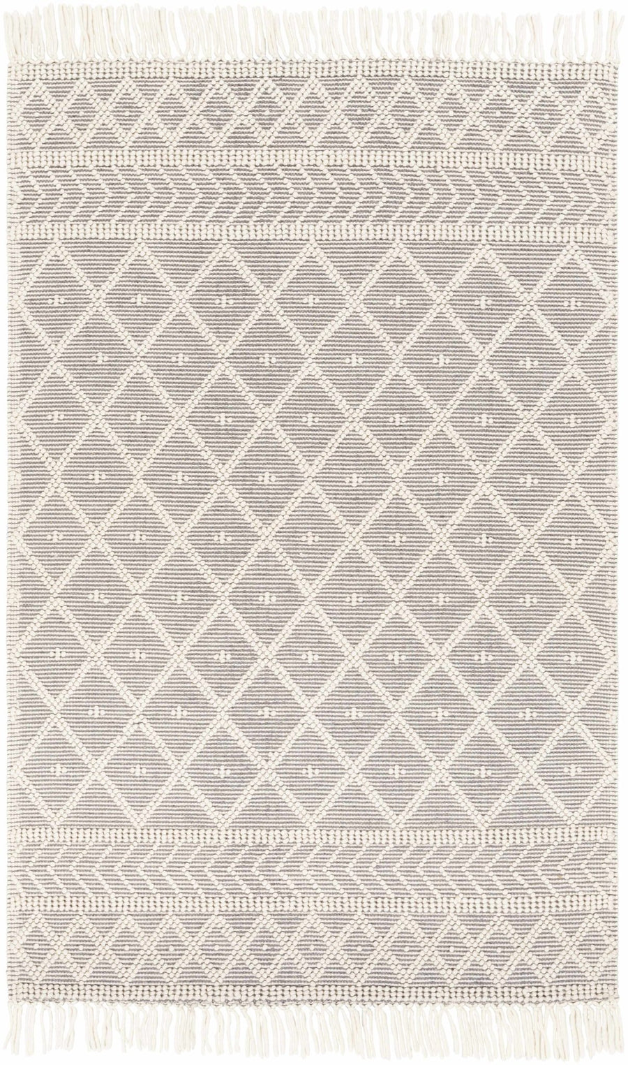 Hand Woven Ivory and Gray Modern Geometrical Tassel design Wool Area Rug - The Rug Decor