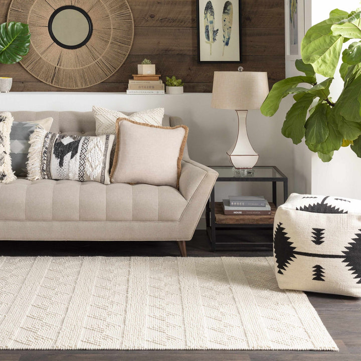 Hand Woven Ivory Textured Crochet Chevron Design Cotton Square Throw Pillow - The Rug Decor
