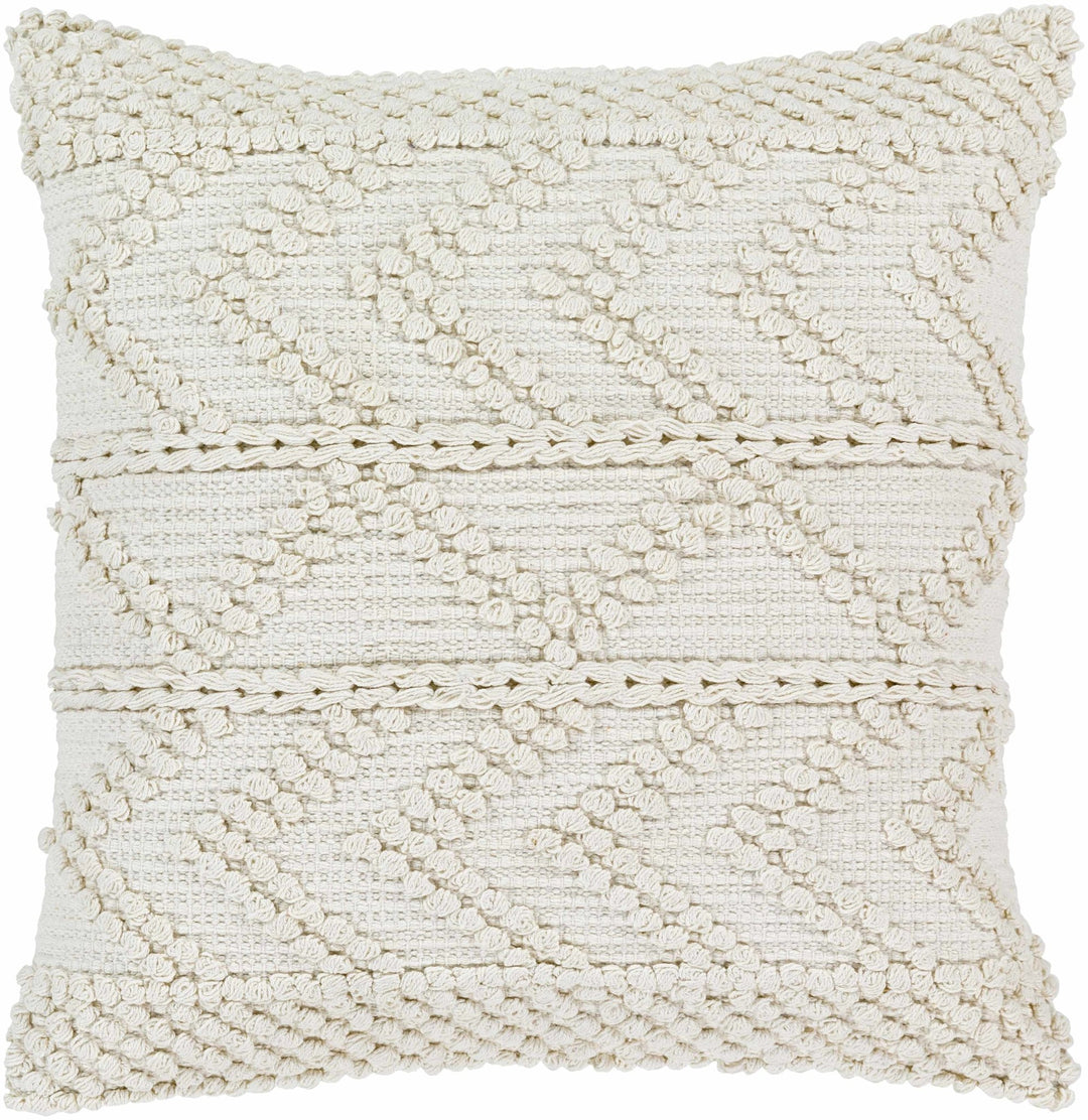 Hand Woven Ivory Textured Crochet Chevron Design Cotton Square Throw Pillow - The Rug Decor