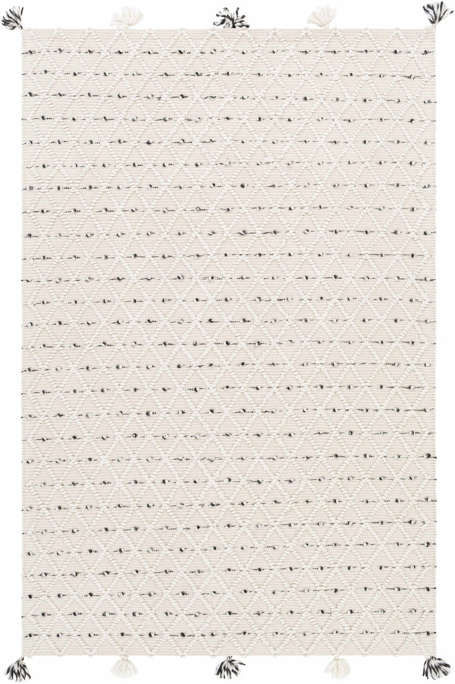 Hand Woven Modern Geometrical Beige and Charcoal Tassel Design rug - The Rug Decor