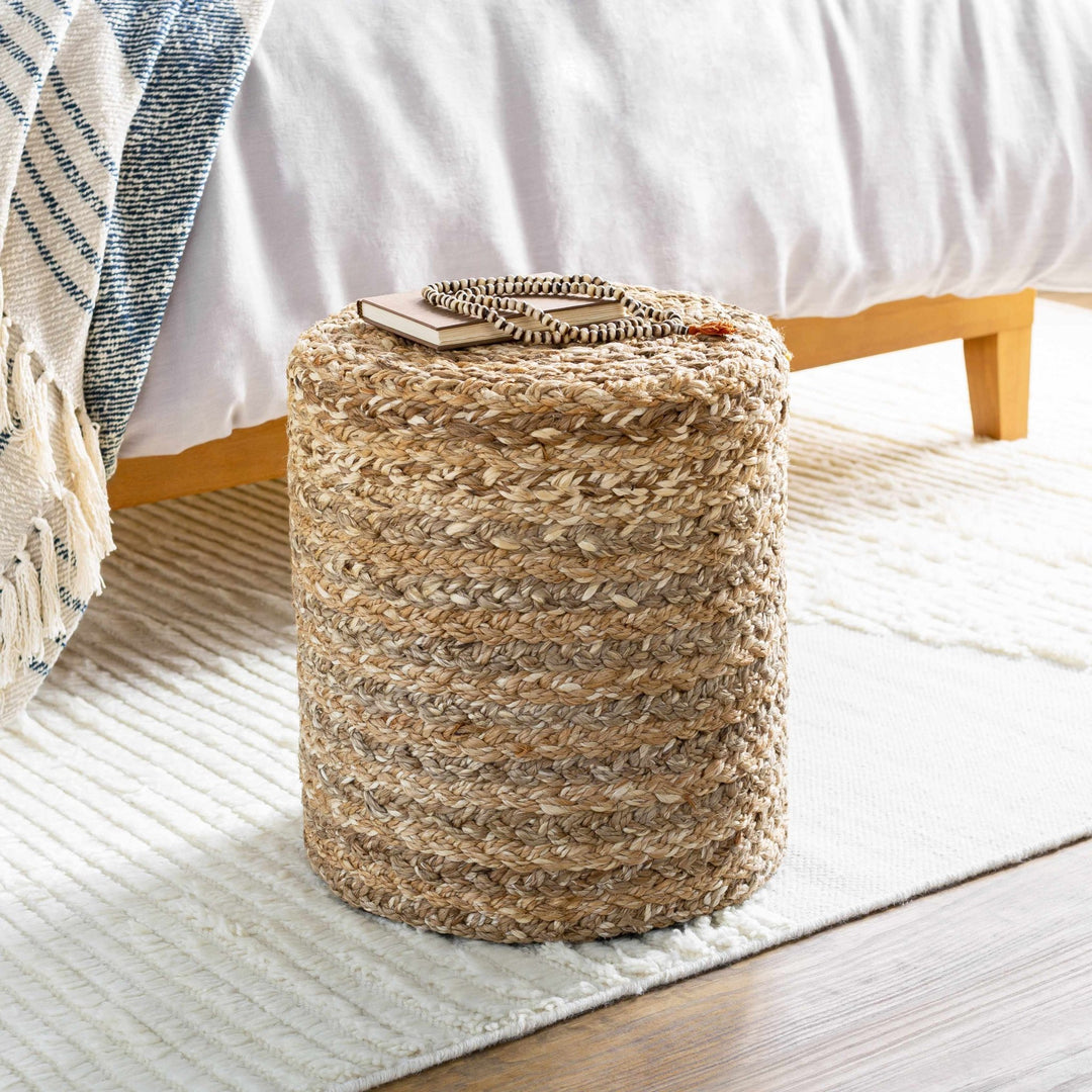Hand Woven Natural Brown and Taupe Jute Pouf - The Rug Decor