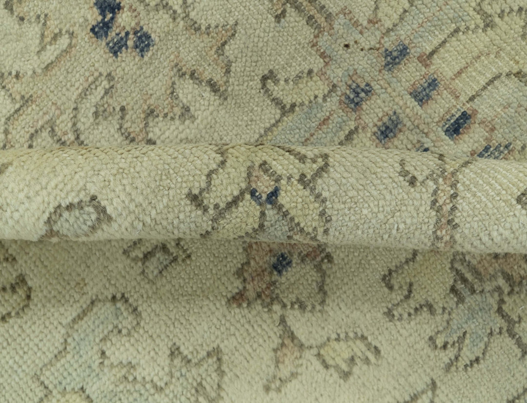 Heriz Traditional Design Beige And Blue 5.6x8 Hand Knotted Wool Area Rug - The Rug Decor