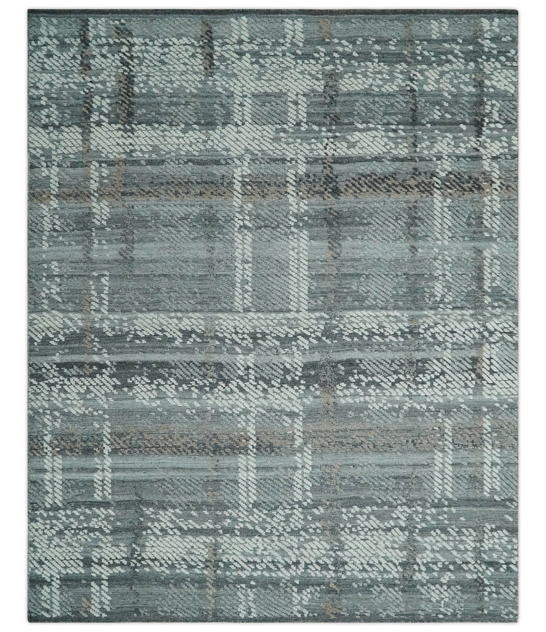 High - Low Ivory, Gray and Charcoal 8x10 hand knotted Contemporary wool Area rug - The Rug Decor