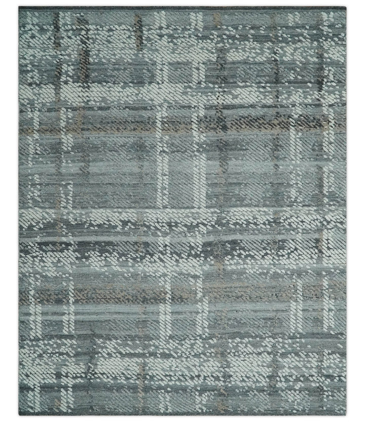 High - Low Ivory, Gray and Charcoal 8x10 hand knotted Contemporary wool Area rug - The Rug Decor