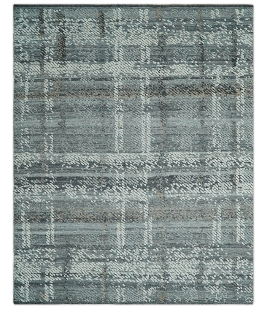 High - Low Ivory, Gray and Charcoal 8x10 hand knotted Contemporary wool Area rug - The Rug Decor