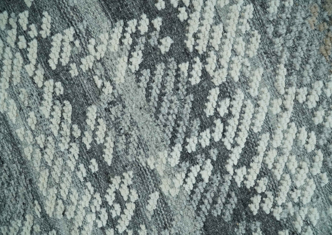 High - Low Ivory, Gray and Charcoal 8x10 hand knotted Contemporary wool Area rug - The Rug Decor