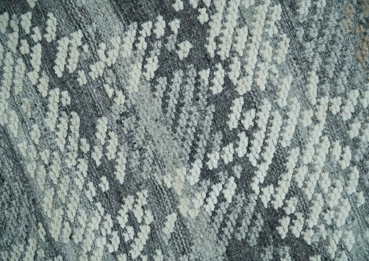 High - Low Ivory, Gray and Charcoal 8x10 hand knotted Contemporary wool Area rug - The Rug Decor