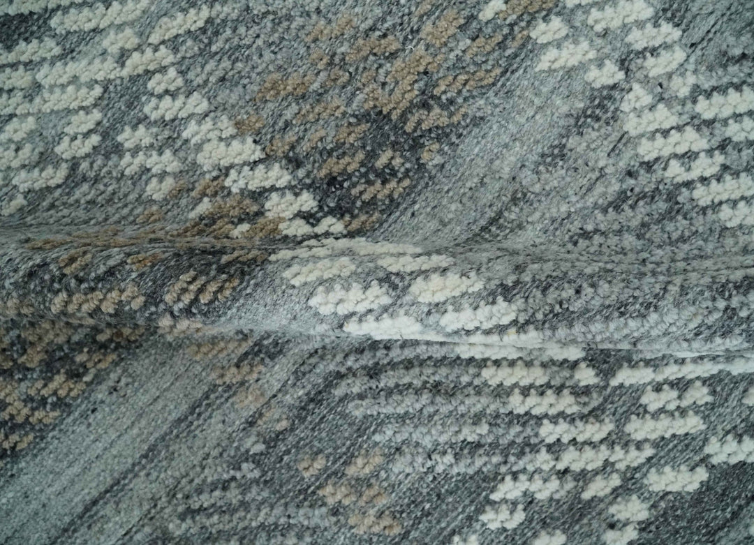 High - Low Ivory, Gray and Charcoal 8x10 hand knotted Contemporary wool Area rug - The Rug Decor