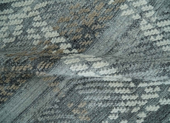 High - Low Ivory, Gray and Charcoal 8x10 hand knotted Contemporary wool Area rug - The Rug Decor