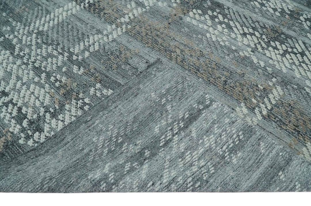 High - Low Ivory, Gray and Charcoal 8x10 hand knotted Contemporary wool Area rug - The Rug Decor