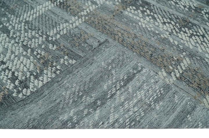 High - Low Ivory, Gray and Charcoal 8x10 hand knotted Contemporary wool Area rug - The Rug Decor