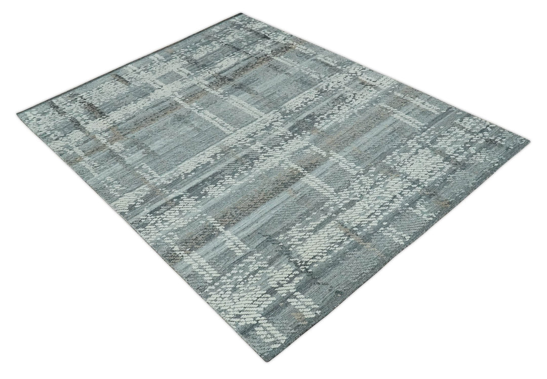 High - Low Ivory, Gray and Charcoal 8x10 hand knotted Contemporary wool Area rug - The Rug Decor