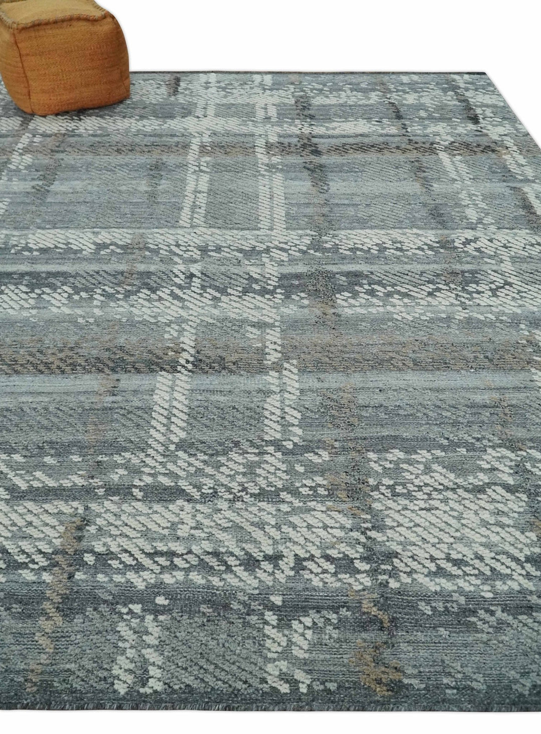 High - Low Ivory, Gray and Charcoal 8x10 hand knotted Contemporary wool Area rug - The Rug Decor