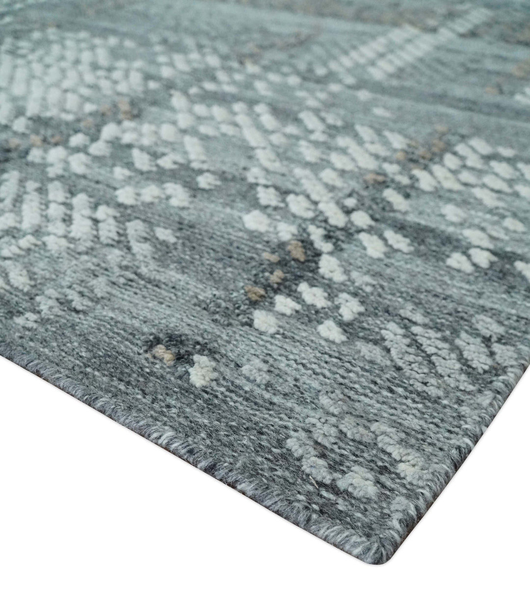 High - Low Ivory, Gray and Charcoal 8x10 hand knotted Contemporary wool Area rug - The Rug Decor