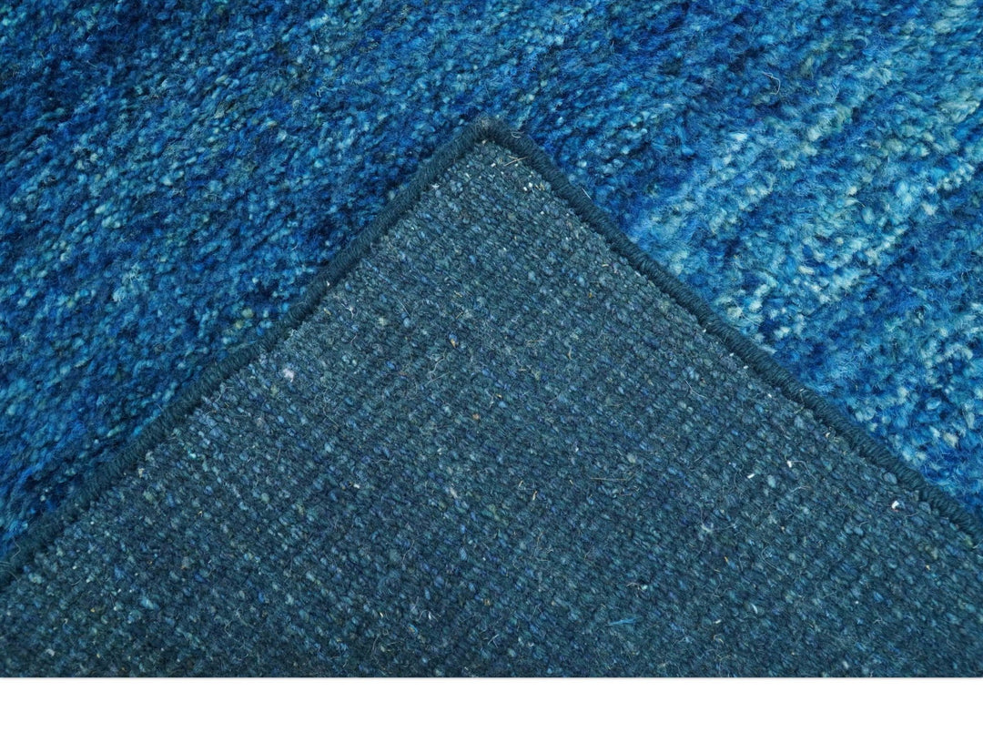 High Pile Blue Hand knotted Contemporary Custom Made Solid Afghan wool Area Rug - The Rug Decor