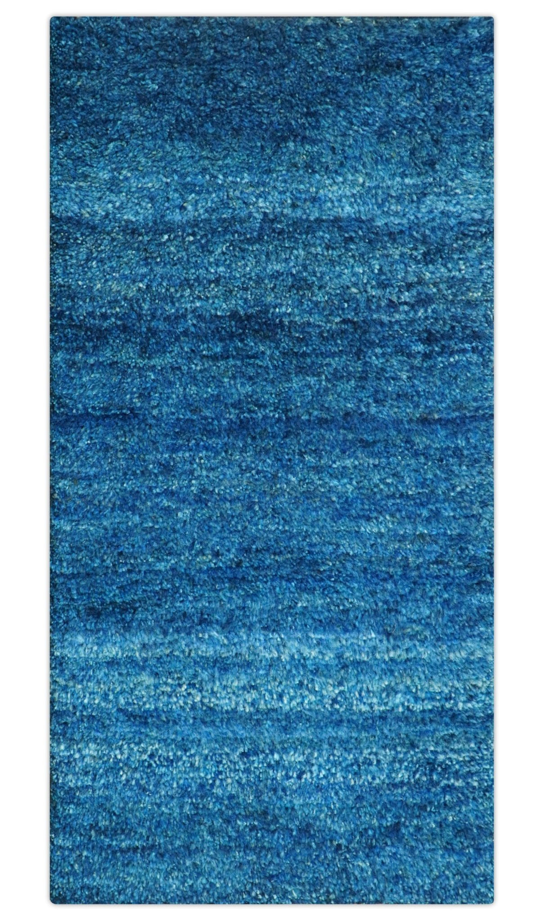 High Pile Blue Hand knotted Contemporary Custom Made Solid Afghan wool Area Rug - The Rug Decor