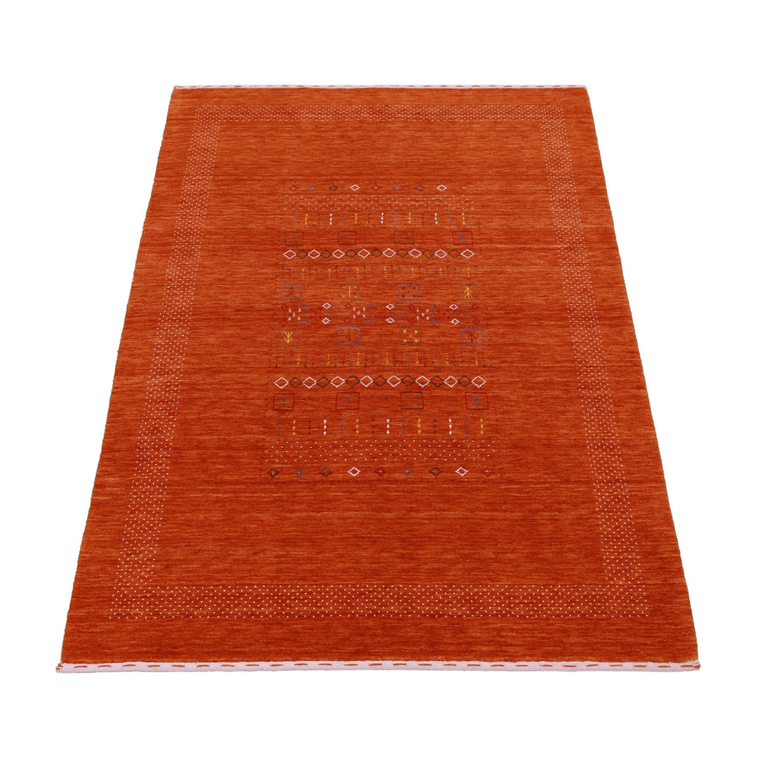 In Stock Orange Contemporary Center Pattern Hand Loomed Wool Rug - The Rug Decor