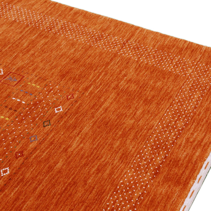 In Stock Orange Contemporary Center Pattern Hand Loomed Wool Rug - The Rug Decor