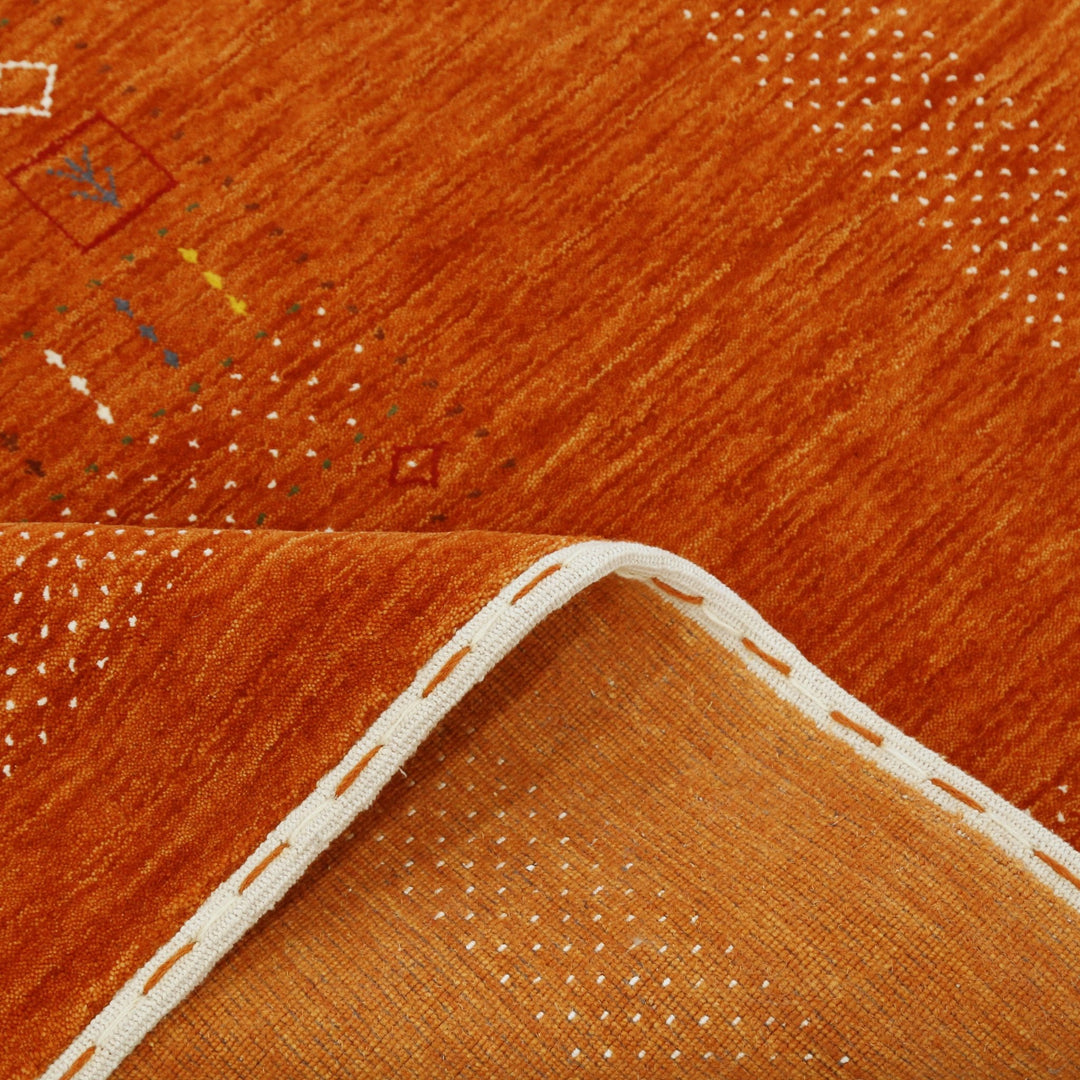 In Stock Orange Contemporary Center Pattern Hand Loomed Wool Rug - The Rug Decor