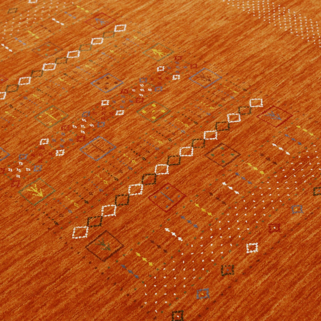 In Stock Orange Contemporary Center Pattern Hand Loomed Wool Rug - The Rug Decor
