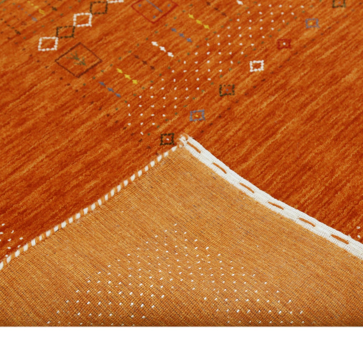 In Stock Orange Contemporary Center Pattern Hand Loomed Wool Rug - The Rug Decor
