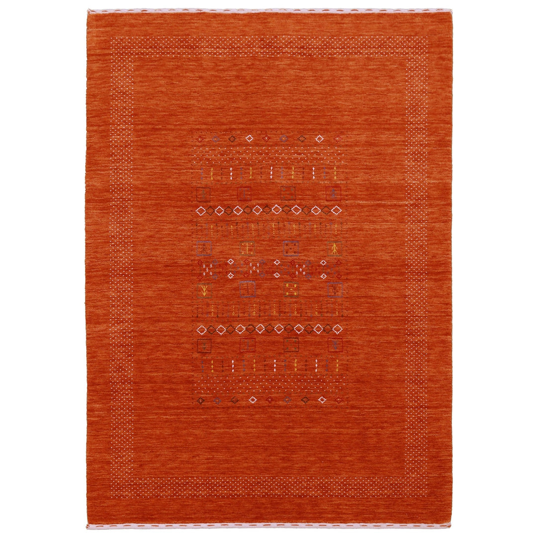 In Stock Orange Contemporary Center Pattern Hand Loomed Wool Rug - The Rug Decor