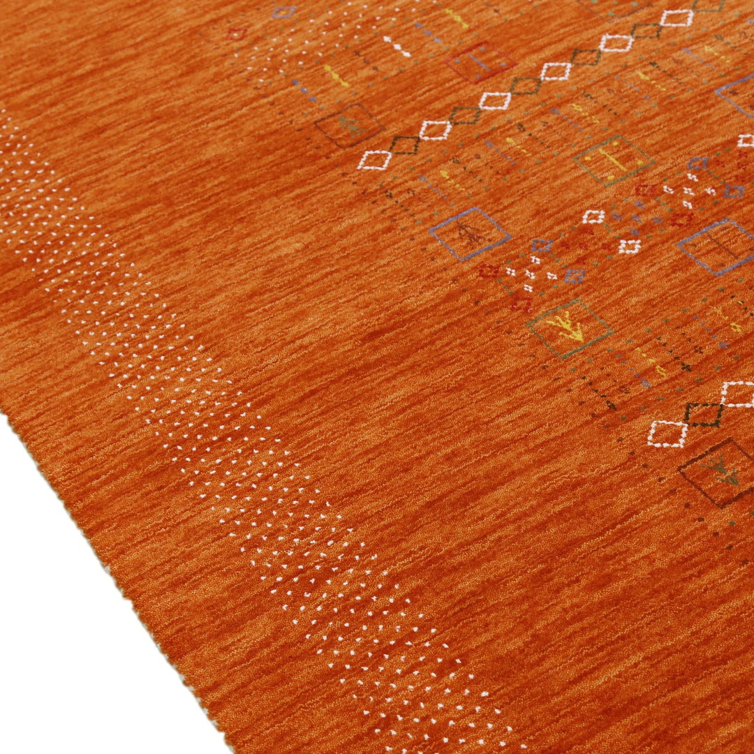 In Stock Orange Contemporary Center Pattern Hand Loomed Wool Rug - The Rug Decor