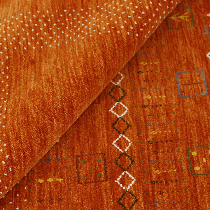 In Stock Orange Contemporary Center Pattern Hand Loomed Wool Rug - The Rug Decor